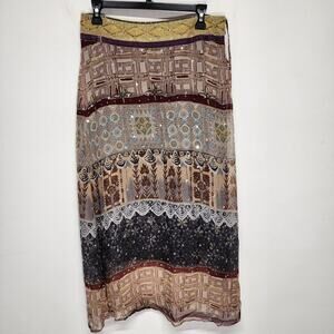 WD.NY Maxi Skirt Size 6 100% Silk Sequin Broomstick Tribal Abstract Artsy Gypsy